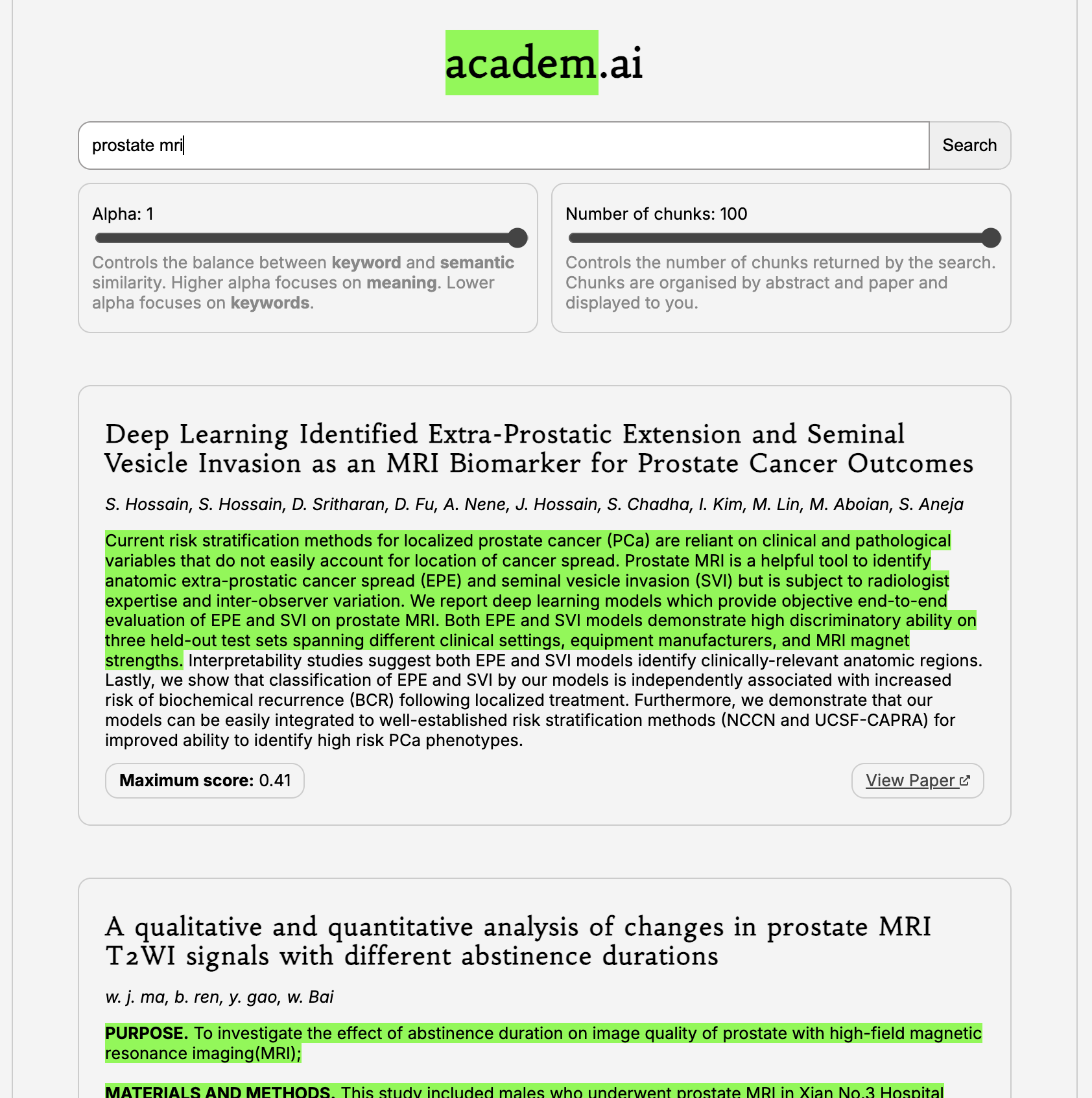 Academic search search example