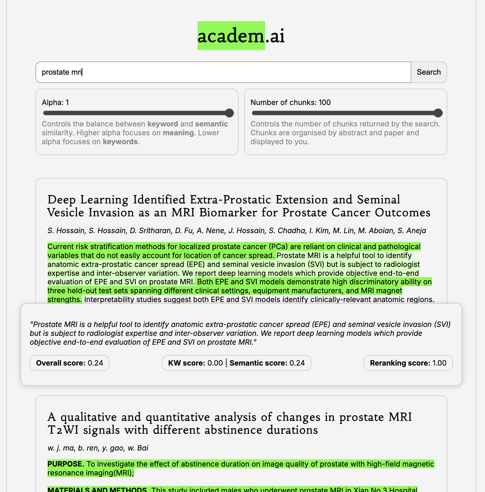 Academic search highlight